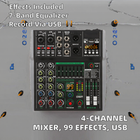 Console de mixage audio professionnelle pour spectacle en direct, 4 canaux, 99 effets DSP, enregistrement BT USB, 2 stéréo, égaliseur 7 bandes pour soirée