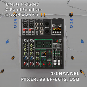 Console de mixage audio professionnelle pour spectacle en direct, 4 canaux, 99 effets DSP, enregistrement BT USB, 2 stéréo, égaliseur <span class=keywords><strong>7</strong></span> bandes pour soirée - Product Image 2
