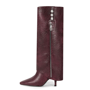 Botas Altas Plegables por Encima de la Rodilla para Mujer, Talla Grande 45, Tacón Fino Alto, Punta Puntiaguda, Estilo Stiletto, para Vestir - Product Image 2