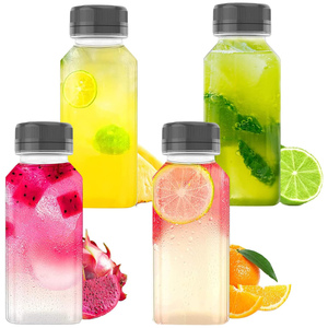 8oz 12oz Empty <b>Plastic</b> Juice Bottles With <b>Caps</b> Reusable Transparent Bulk Beverage Containers With Black Tamper Evident Lids - Product Image 1
