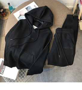 Ready Stock Women Winter Anti-Wrinkle Embroidery Fleece Windproof Hooded Hoodie Jogger Pants 2-Piece Long <b>Polyester</b> <b>Tracksuit</b> - Product Image 2