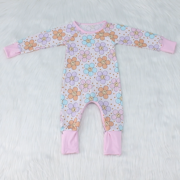 Custom Print 210 Gram Bamboo Folded Hand Feet Zipper Romper For Baby ...