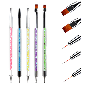 Vente en gros de stylos à ongles à double point 5 pièces/lot Sculpture Dessin Fleurs Paillettes Application Rhinestone Liner Manucure Tool - Product Image 4
