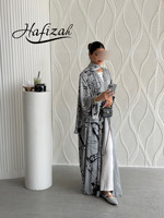 Abaya grise à imprimé floral abstrait pour femmes, robe maxi islamique ouverte de style kimono, vente en gros, Dubaï