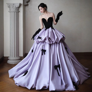 Purple Dress with Black Belt - Knee-Length A-Line Style