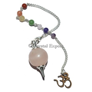 Chakra Ball Rose Quartz Pendulums With Om , Best Price Chakra Bonded Pendulum - Product Image 1