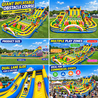 Parc d'obstacles gonflable géant commercial de 34 m, parc d'aventure extérieur, aire de jeux avec toboggan géant pour parcs d'attractions