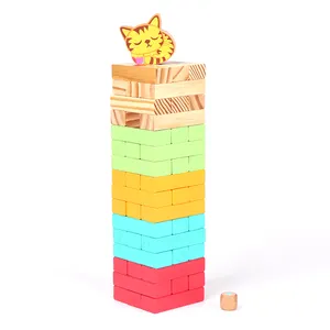 Best Popular Cat Wooden Tumbling Tower Stacking Blocks Toys Colorful indoor Game For Kids and Adults