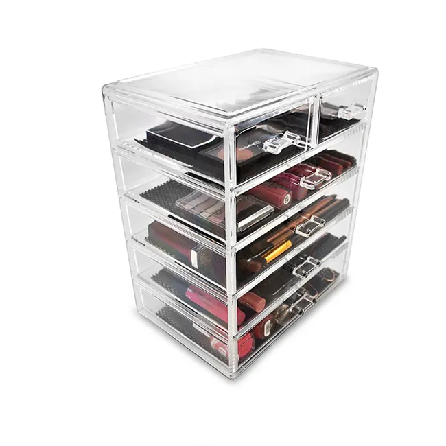 4 Large and 2 Small Drawers Space Saving Acrylic Cosmetics Makeup and Jewelry Storage Case Display