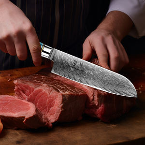 طقم سكاكين مطبخ كلاسيكي 67 طبقة، 6-7.9 بوصة، فولاذ دمشقي كامل التانغ بقلب VG10، سكين شيف للطهاة، مصنوع من الراتنج الأزرق، مناسب لليد اليمنى واليسرى - Product Image 4