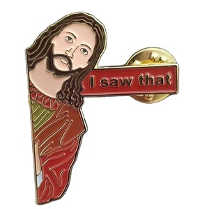 Spilla Distintiva in Metallo Smaltato Morbido Personalizzata all'Ingrosso con Immagine Divertente della Vergine Maria e Gesù Cristo, Religiosa Cristiana - Product Image 1