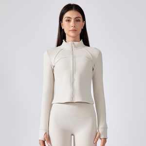 Chaqueta deportiva de gama alta para mujer, manga larga, a prueba de viento, con cremallera completa, abrigo para correr, Parte delantera transpirable, Top de Yoga, estampado sólido - Product Image 5