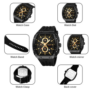 Men's square chronograph <b>watch</b> Luxury silicone <b>watch</b> strap 30M waterproof quartz <b>watch</b> Wholesale <b>watches</b> - Product Image 2