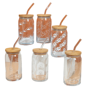 Vaso de Vidrio con Forma de Lata para Café Helado, Taza de Vidrio con Tapa de Bambú y Pajita de Vidrio, Vaso Reutilizable para Leche, Diseño Moderno con Impresión Personalizada, Precio al por Mayor - Product Image 1