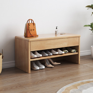 Banc à chaussures moderne et minimaliste en bois massif pour entrée de maison, avec rangement intégré et tiroir, style simple, à s'asseoir - Product Image 3