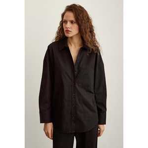 Chemise en popeline de coton noire pour femme, chemisier minimaliste à boutons pour tous les jours - Product Image 2