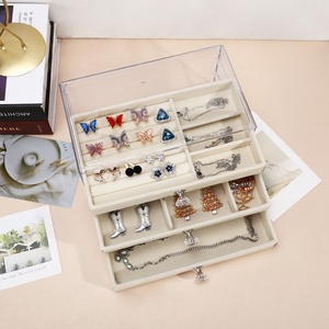 Customized Service Rectangular Three-layer Velvet Casual Jewelry Storage <b>Box</b> <b>Earring</b> Stud Organizer Dustproof Jewelry <b>Box</b> - Product Image 1