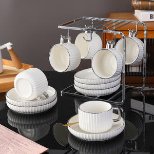 Taza de café de cerámica Dujin con platillo, chapada en oro, capacidad estándar, color sólido, juego para regalos de té de la tarde - Product Image 4