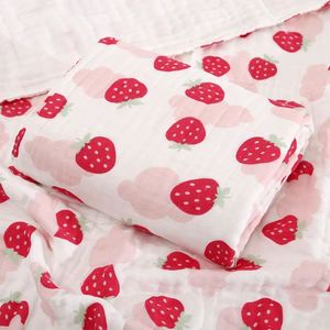 Serviette carrée pour bébé en gaze de coton 100% 6 couches 110*110cm Thème mignon de fruits et de nourriture en dessin animé Couverture en mousseline - Product Image 5