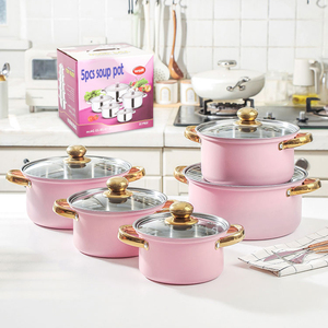 Juego de Utensilios de Cocina de Acero Inoxidable de 10 Piezas, <span class=keywords><strong>Olla</strong></span> de Inducción, Cacerola Rosa, Ollas de Cocina para Hotel - Product Image 1