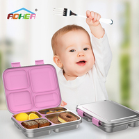 Aohea Contenant de stockage alimentaire personnalisé avec logo, boîte à lunch portable à 4 compartiments en acier inoxydable 304 avec couvercle