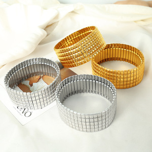 <b>Titanium</b> Steel Gold Plated Geometric Bracelet 18k Non Fading Cuban Chain Unisex Everyday Wear - Product Image 2