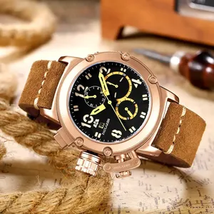 Reloj Automático para Hombre, Mecánico, Correa de Cuero Marrón Genuino, Multifunción, Fecha, Mes, Oro Rosa, Bronce, Reloj Hombre Baratos - Product Image 5