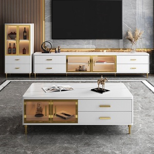 <span class=keywords><strong>Mueble</strong></span> de <span class=keywords><strong>TV</strong></span> Moderno y Lujoso para Sala de Estar con Almacenamiento, 2 m, Madera y Placa de Roca, Patas de Metal Dorado, <span class=keywords><strong>Mueble</strong></span> de Entretenimiento Duradero para el Hogar y Hoteles - Product Image 5
