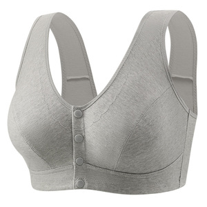 Ropa interior de mujer de mediana edad de gran tamaño MM, Copa grande, sujetador de correas ajustables transpirable sólido sin Alambre de algodón fino - Product Image 1