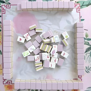 Jeu de société Macaron Mahjong rose doux et éclatant, motif floral glacé résistant à l'usure, idéal pour les rassemblements de filles - Product Image 3