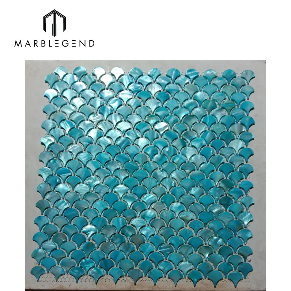 Azulejos de mosaico de concha azul con diseño de escamas de pescado de color teñido