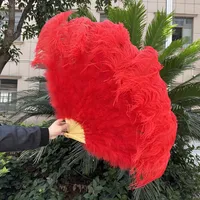 Éventail pliant à main en 13 plumes d'autruche rouges teintées, 100CM/130CM, pour fêtes, carnavals, danse et décoration de spectacle