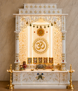 Mandir de Pooja de Madera de Teca Moderno y Personalizado, con Om y Chakra, Duradero, Hecho a Mano, Templo para el Hogar, Almacenamiento, Muebles Personalizados para el Hogar, India - Product Image 2