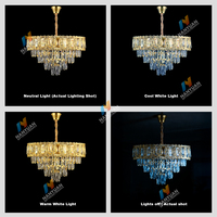 Lámpara de Araña Moderna de Cristal de Lujo y Luces Colgantes LED Regulables en 3 Colores, Lámpara de Techo Dorada para Dormitorio de Hotel