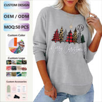 Sweat-shirt en molleton français pour femme, imprimé léopard et sapins de Noël, avec logo DTF personnalisé, pour détaillants en ligne