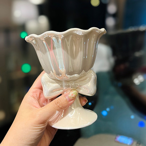 Tasse en céramique élégante rose avec nœud, bol à dessert vintage à bord festonné, jolie coupelle à sundae pour la maison <span class=keywords><strong>et</strong></span> la cuisine - Product Image 6
