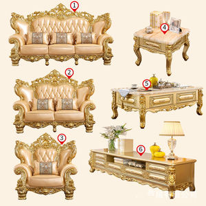 Wohnzimmer-Sofa Massivholz Geschnitztes Sofa-Set Retro Königliches Europäisches Leder-Wohnzimmer Villa-Sofa Kombinations-Couch-Set - Product Image 2