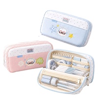 Trousse à crayons magnétique haute capacité en tissu avec fermeture éclair, motif lapin et vélo de dessin animé ; Conception autoportante pour les jeunes filles du collège