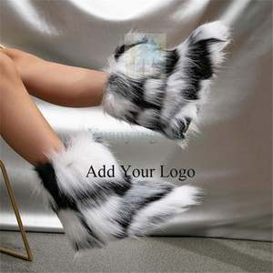 2025 Factory Wholesale Winter Fluffy Faux Fur Raccoon Women's Flat Heel Middle Sleeve <strong>Fury</strong> Boots Snow Boots with Fur - Product Image 4