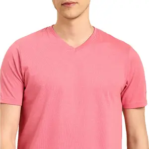 Vendors clubes de alta qualidade moda essenciais tecido simples gola em v slim fit camiseta masculina