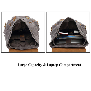 Droshipping Retro Style <strong>Brown</strong> Leather <strong>Backpack</strong> Bag Men's Genuine Leather Canvas Laptop <strong>Backpack</strong> for Travel Fashion <strong>Backpack</strong> - Product Image 4