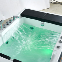 Baignoire de massage rectangulaire moderne double bain à remous en acrylique écologique avec garantie de 5 ans, bulles d'air LED et haut-parleur Bluetooth