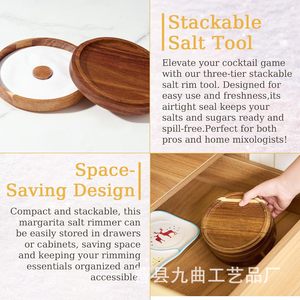Wooden Salt Rimmed Plates With Lid Reusable Condiment Jars For Cocktail <b>Bar</b> <b>Tools</b> Home Use - Product Image 2