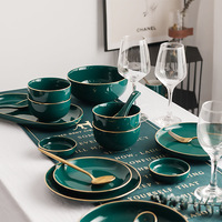 Nordic Simple Retro Phnom Penh Tableware Peacock Green Creative Ceramic Plate Spoon Dish Bowl Tableware Set