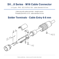 Konektor Kabel Bundar M16 Terminal Solder yang Dapat Disambungkan di Lapangan IP40 8 Kutub (Susunan 08-a) IEC 61076-2-106 Perlindungan dari Tekukan