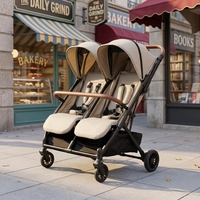 Poussette double pliable portable, poussette double à 4 roues, légère, pliage à une main, cadre en alliage d'aluminium, tissu métallique de voyage