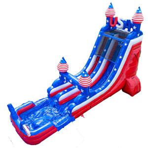 Château gonflable aquatique sur le thème du drapeau américain patriotique, avec toboggan, étoiles et rayures, 3D, USA, Old Glory - Product Image 2