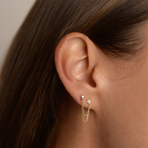 Orecchini Pendenti Huitan Delicati con 2 Fori, Diamanti e Zirconi, Doppia Catena, Gioielli INS per Donne - Product Image 4