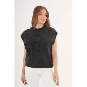 Suéter de Punto con Estampado de Margaritas en Color Antracita para Mujer, Producto al por Mayor - Product Image 6