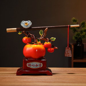 Figurine sculptée artistique en résine époxy de kaki pour la décoration de l'entrée du salon, cadeau de pendaison de crémaillère, cadeau de nouvelle maison - Product Image 1